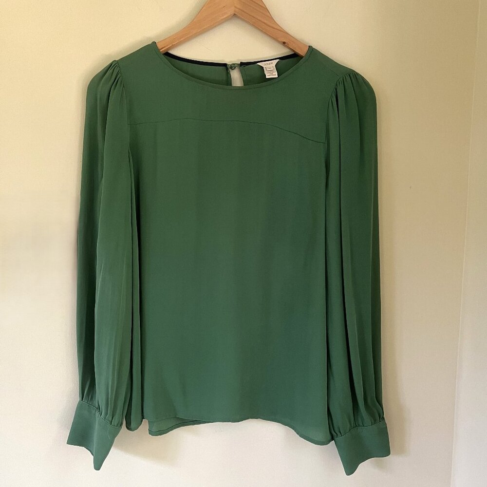 J. Crew Silk Blouse, Emerald Green, Size 8P